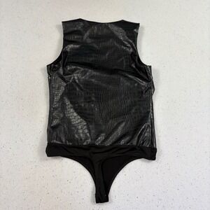 Express Body Contour Black Croc Embossed Faux Leather Sleeveless Bodysuit M